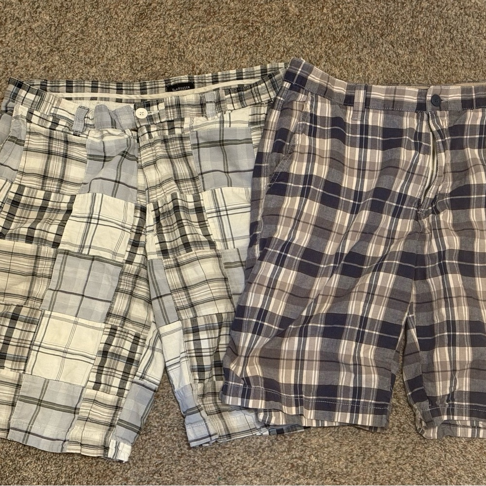 Van Heusen Flat Front Gray and Blue Shorts